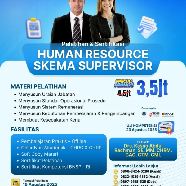 Pelatihan & Sertifikasi - HUMAN RESOURCE SKEMA SUPERVISOR